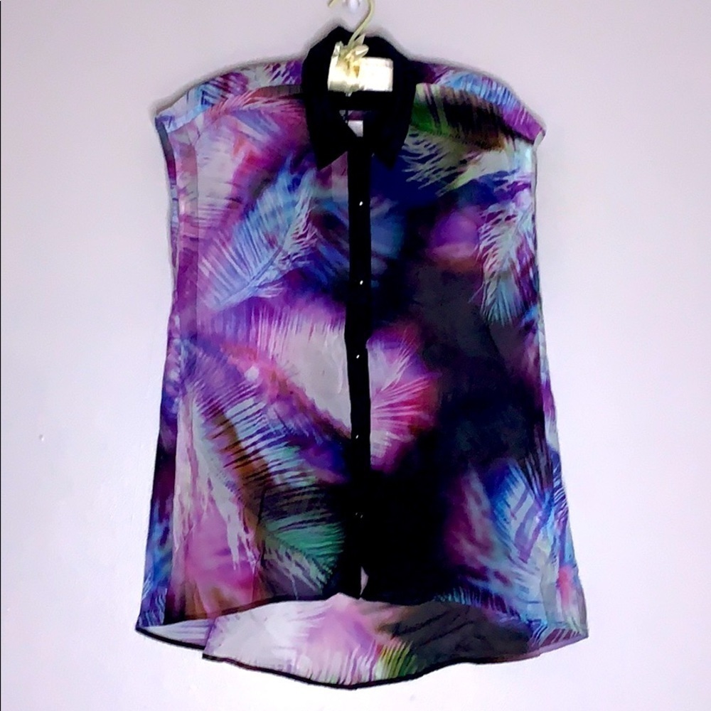 Sandro Paris sleeveless palm print button front blouse collared medium new w tag
